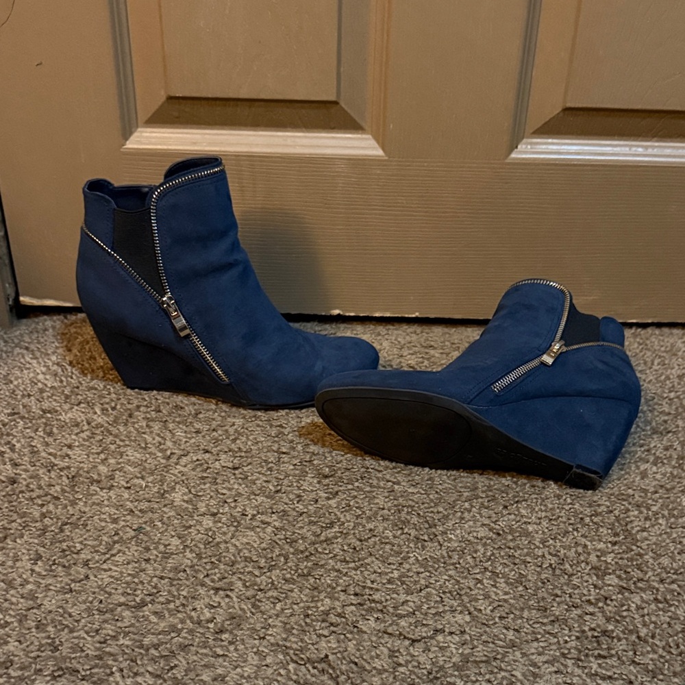 Blue Wedge Ankle Boots